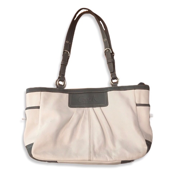 Coach Handbags - Coach East West White & Gray Gallery Pleated Tote